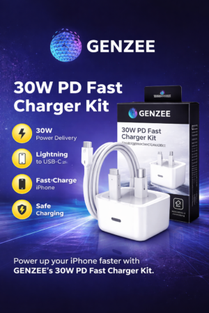 GENZEE 30W PD Fast Charger Kit – USB-C Power Delivery Wall Charger with Lightning Cable, Fast Charging Adapter for iPhone & iPad (UK Plug)